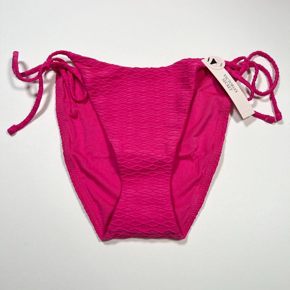 Victoria Secret XL Side Tie CHEEKY Bikini Bottom Textured Forever Pink